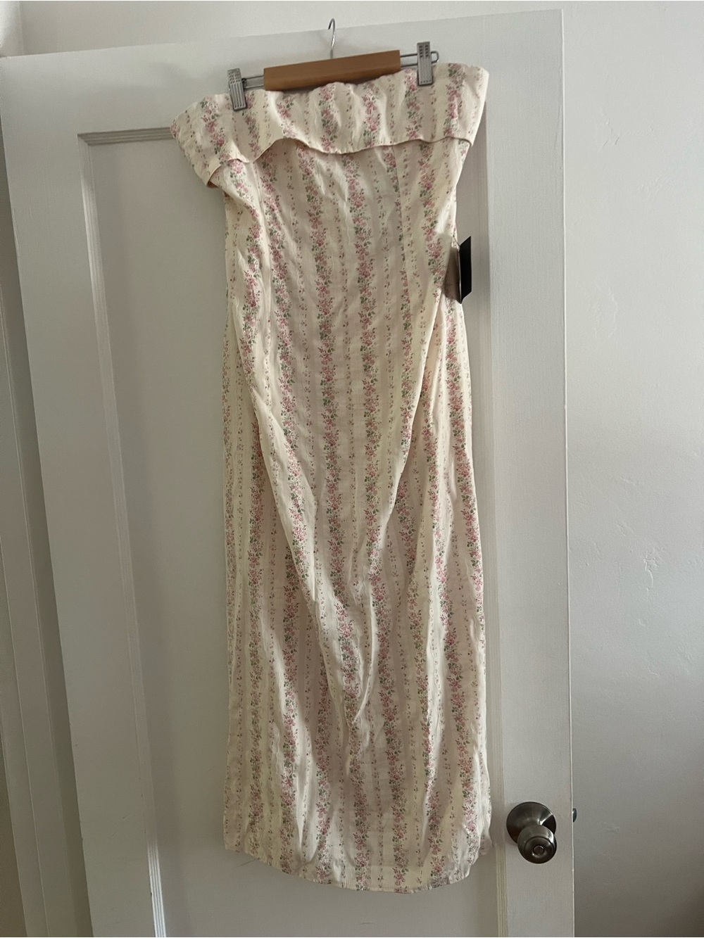 Lulu's Cream Strapless Maxi Dress with Pink Floral Stripes